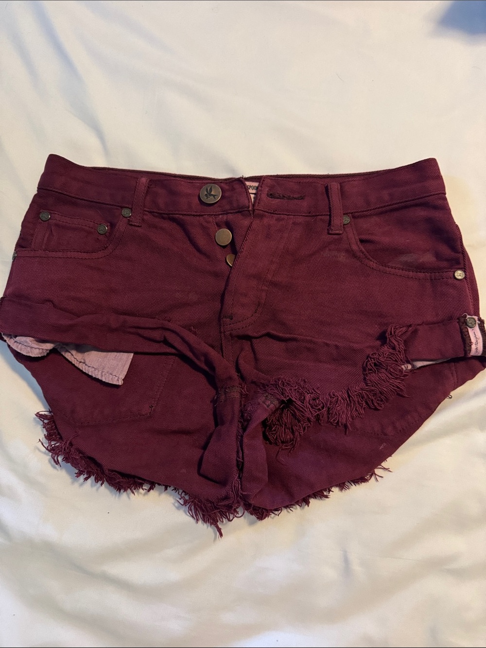 One Teaspoon Burgundy Distressed Low-Rise Jean Shorts Size 24